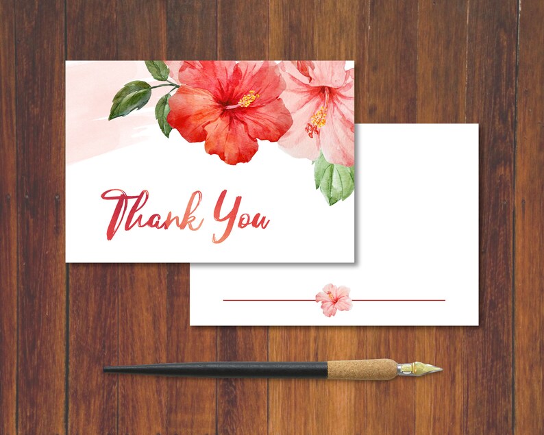 Hawaiian Hibiscus Tropical Thank You Card Printable Etsy