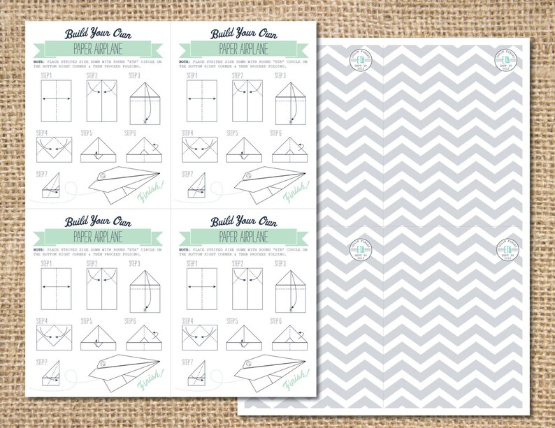 Paper Airplane Baby Shower Invitation Set Chevron Stripes Navy Aqua