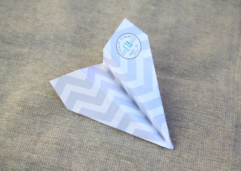 Paper Airplane Baby Shower Invitation Set Chevron Stripes Navy Aqua