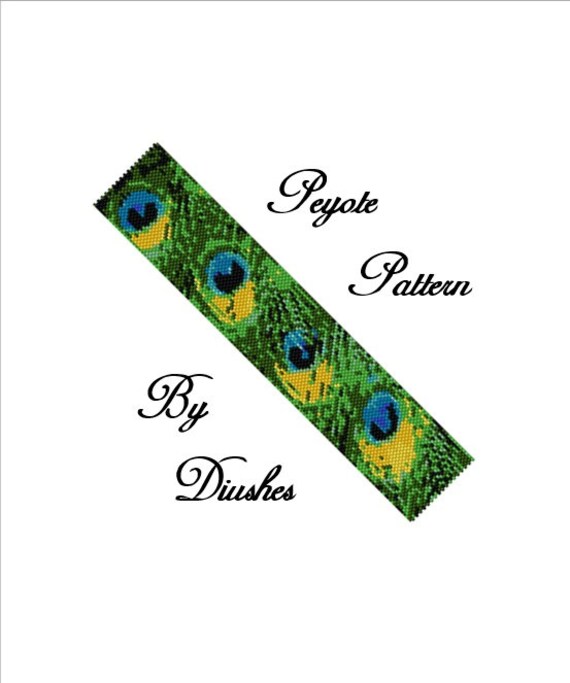 Peyote beading Pattern Peacock Feather bracelet. Beaded Etsy
