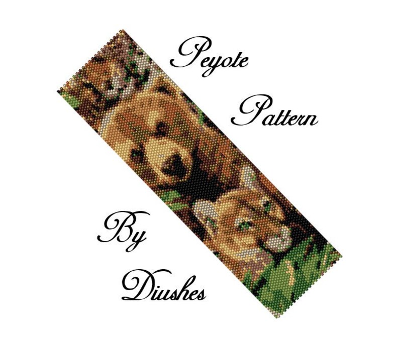 Flat Peyote Bracelet Wide Cuff Bead Graph Even Count Peyote Beading pattern Bear /& Lioness peyote pattern bracelet Seed bead pattern
