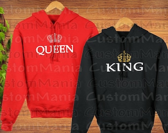 King and Queen hoodies,  Couples hoodie, matching Hoodies. king and queen, valentine sweaters, Valentines hoodies, valentine day gift