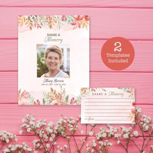 Plantilla imprimible de letrero y tarjeta para compartir un recuerdo FÁCIL DE EDITAR Recuerdo funerario conmemorativo, tarjetas de homenaje personalizadas Celebración de la vida