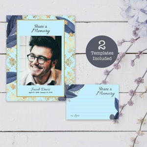 Modèle imprimable de carte de signe de partage de mémoire pour hommes, souvenir funéraire commémoratif Cartes hommage FACILES À MODIFIER Deuil Célébration de la vie