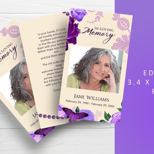 Tarjeta de oración de celebración digital de la vida Descarga de recuerdo de servicio conmemorativo personalizado, plantilla de funeral imprimible personalizada fácil de editar