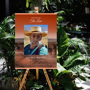 Printable Funeral Welcome Sign Editable Celebrating the Life of Cowboy Horses on the Plains at Sunset Nature Landscape Obituary Template