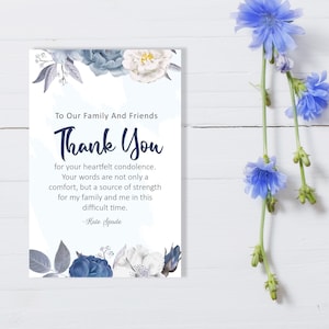 Notas de agradecimiento para funerales de hombres personalizadas, plantilla FÁCIL DE EDITAR, servicio conmemorativo de celebración de la vida, tarjeta de agradecimiento imprimible