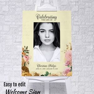 FUNERAL WELCOME SIGN, Celebration of Life Decoration, Editable Memorial Poster, Editable Funeral Welcome Template