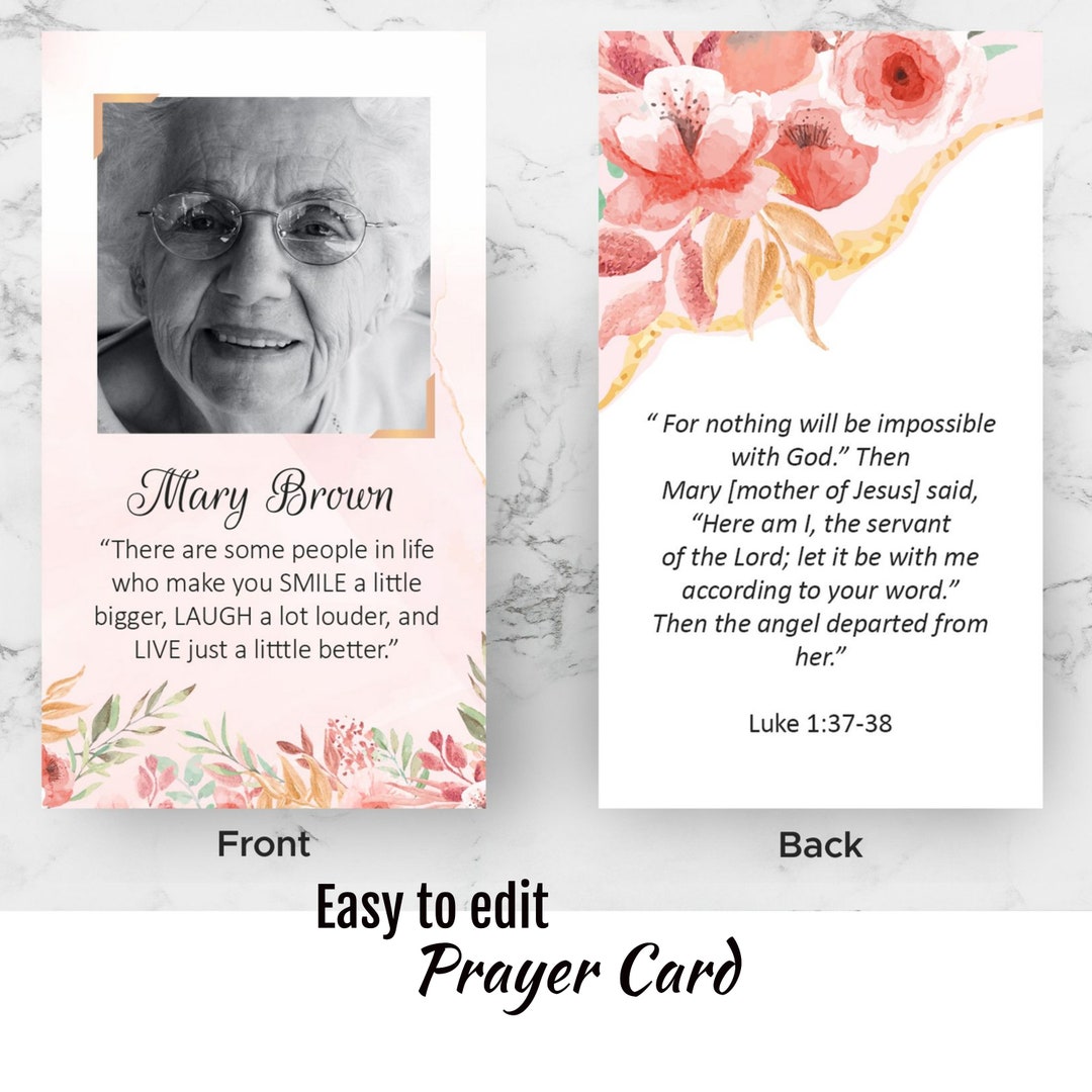 Funeral Prayer Card Favor, EASY TO EDIT Template, Personalized