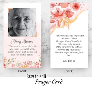 Funeral Prayer Card Favor, EASY TO EDIT Template, Personalized Printable Commemorative Celebration of Life Keepsake Memorial Service Favors