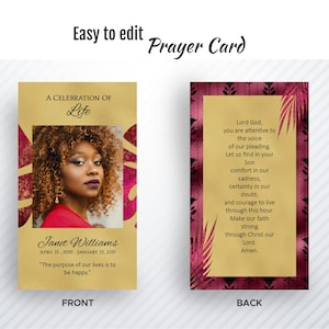 Funeral Prayer Card, Memorial Prayer Card, Celebration of Life, Easy to Edit Prayer Card Template, In Loving Memory, Orbituary Card