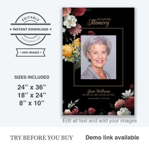 Printable Floral Spring Flowers Instant Download Personalized Memorial Service Celebration of Life Easy to Edit Funeral Welcome Sign