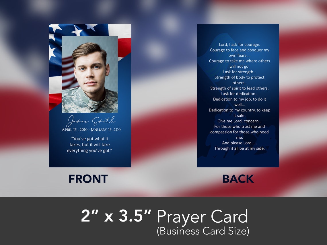 Veteran's Funeral Prayer Card, Military Service Memorial Flag, EASY TO