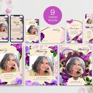 Lot de modèles pour funérailles, invitation mobile pour service commémoratif, programme personnalisé à imprimer, plaque de bienvenue, prière, cartes mémoire et remerciements