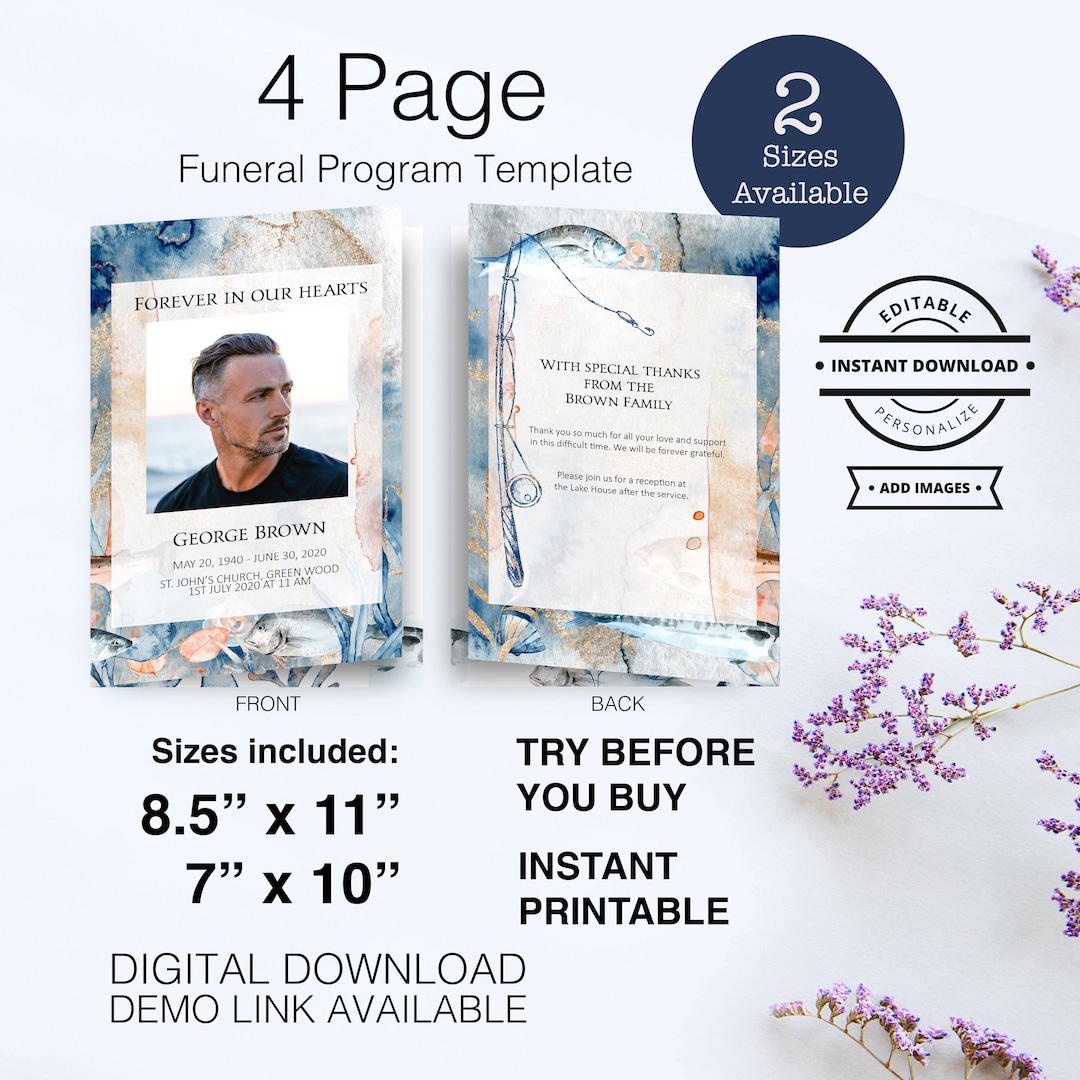 Fish Funeral Program Design Funeral Template Program Deep Sea Fishing Personalized Ocean Gulf ...