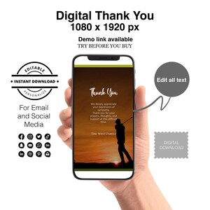 Célébration de la vie d'un golfeur Joueur de club de golf sur le terrain Imprimable Facile à modifier Carte électronique de remerciement personnalisée pour les funérailles E-mail SMS