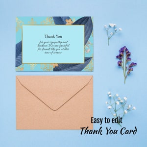 Notes de remerciement imprimables pour les funérailles, modèle facile à modifier, service commémoratif pour la célébration de la vie, carte de remerciement personnalisée