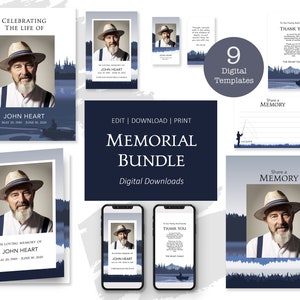 Ensemble de modèles de nature, pêche, funérailles, panneau de bienvenue, prière personnalisée, étang, lac, mémoire, invitation mobile, service commémoratif