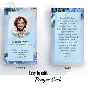 Men's Funeral Prayer Card, Editable Template Download Personalized Printable Celebration of Life Memorial Service Keepsake Funeral Favor