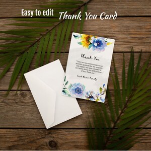 Carte de remerciement pour funérailles de fleurs sauvages, modèle facile à modifier