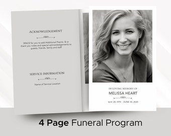 In Loving Memory Funeral Program Easy to Edit Template | Celebration of Life Memorial Template | Printable Program | Funeral Service