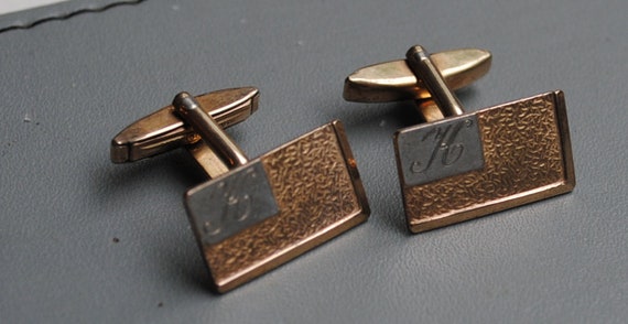 Vintage 9ct Gold on silver Cuff Links initial ' H… - image 5