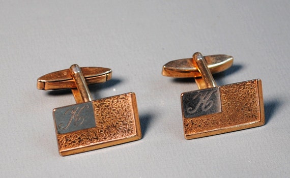 Vintage 9ct Gold on silver Cuff Links initial ' H… - image 1