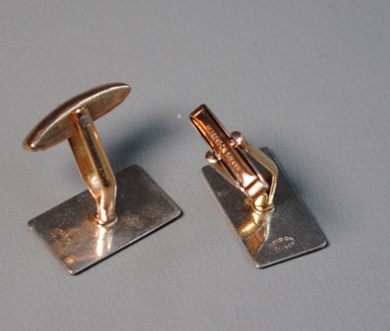 Vintage 9ct Gold on silver Cuff Links initial ' H… - image 3