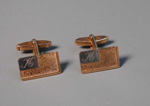 Vintage 9ct Gold on silver Cuff Links initial ' H… - image 2