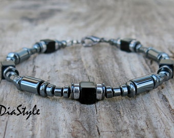Mens Black Onyx & Hematite Beaded Bracelet