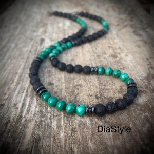Men's Malachite & Lava Stone Beaded Necklace