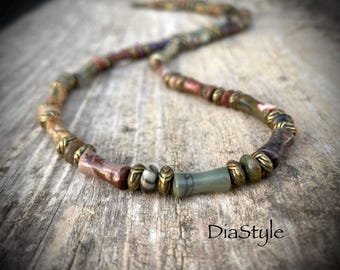 Men's Picasso Jasper Necklace with Antique Brass Accents