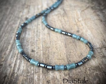 Men's  Myanmar Jadeite Necklace, Men's Hematite Necklace, Men's Jadeite Choker, Men's Beaded Necklace, Surfer Necklace, Choker Necklace