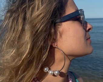 Large Gold Silver Pearl Hoop Earrings, Elevated Essential Jewelry