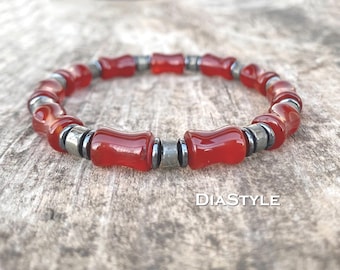 Men's Carnelian & Pyrite Beaded Bracelet - Energy Healing