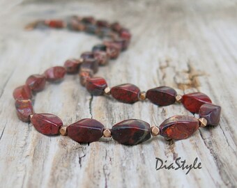 Men's Natural Red Rainbow Jasper Necklace, Men's Beaded Necklace, Gemstone Necklace, Choker Necklace, Men's Beaded Jewelry