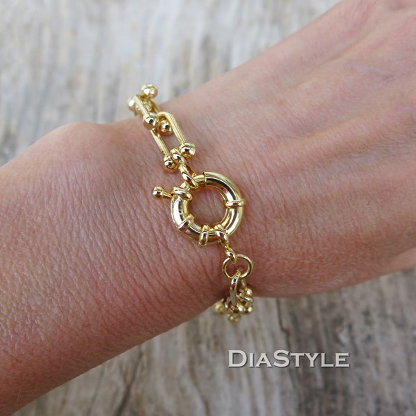 Gold Chunky U Link Bracelet, 24k Gold Plated Chain Bracelet, U shaped ball Chain, Thick U Link Chain Bracelet, Horseshoe link Chain