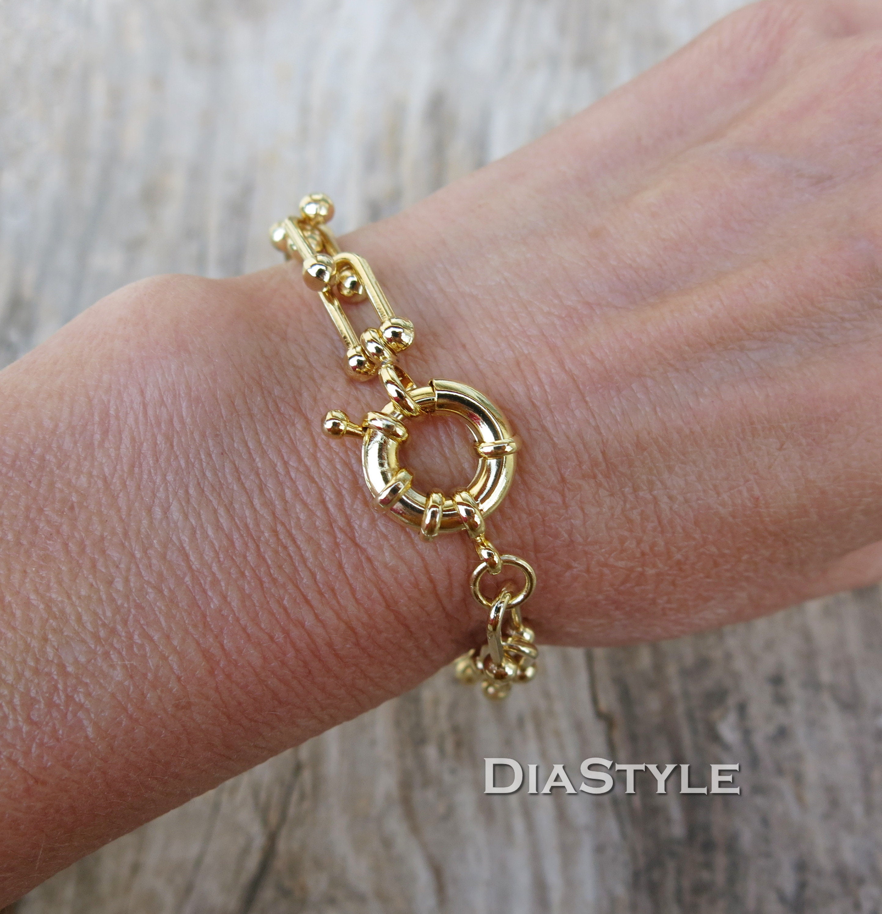 Gold Chunky U Link Bracelet 24k Gold Plated Chain Bracelet U Etsy
