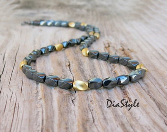 Men's Hematite Necklace, Men's Faceted Hematite Necklace, Men's Beaded Necklace, Choker Necklace, Men's Beaded Jewelry, Surfer Necklace