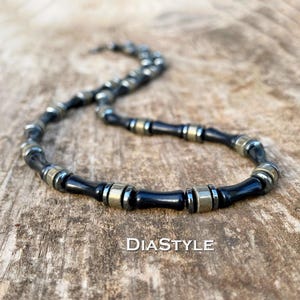 Zwarte obsidiaanketting heren, kralenketting heren, surferketting, chokerketting, kralenketting heren, natuursteenketting