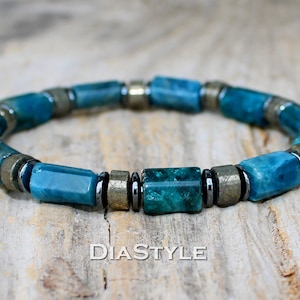 Mens Apatite Bracelet, Men&#39;s Beaded Bracelet, Meditation Bracelet, Mala Yoga Bracelet, Energy Bracelet, Spiritual Bracelet,