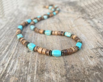 Men's Blue Imperial Jasper & Coconut Beaded Necklace