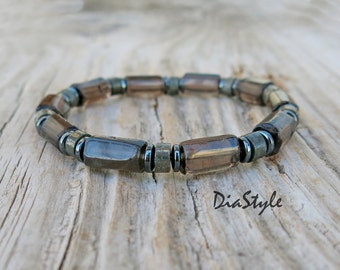 Men's Smoky Quartz Bracelet, Pyrite Bracelet, Men's Beaded Bracelet, Meditation Bracelet, Mala Yoga Bracelet, Energy Bracelet