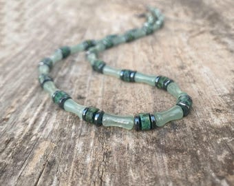 Men's Green Aventurine & Hematite Choker - Boho Surfer Necklace