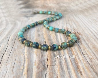 Men's African Turquoise Beaded Necklace: Bohemian Surfer Jewelry