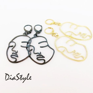 Abstract Face Earrings, Black Picasso Earrings, Gold Picasso Earrings, Double Face Earrings, Birthday Gifts, Gifts for Her, Dangle Earrings,