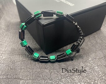 Natural Malachite Black Tourmaline Bracelet: Adjustable Gemstone Jewelry