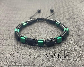 Natural Malachite Black Tourmaline Bracelet: Adjustable Gemstone Jewelry