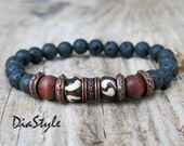 Black Lava Stone Bone Bracelet, Bone Men's Bracelet, Antique Copper Bracelet, Men's Mala Yoga Bracelet, Spiritual Men's Bracelet