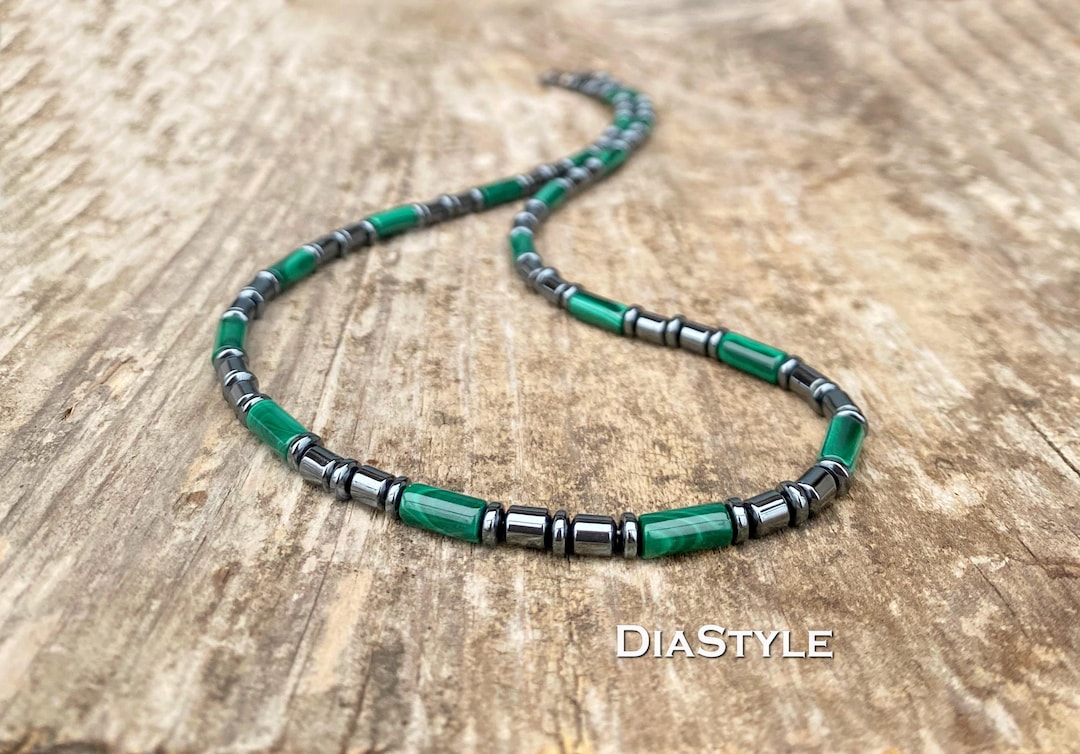 Men's Genuine Malachite Necklace, Men's Hematite Necklace, Men's ...